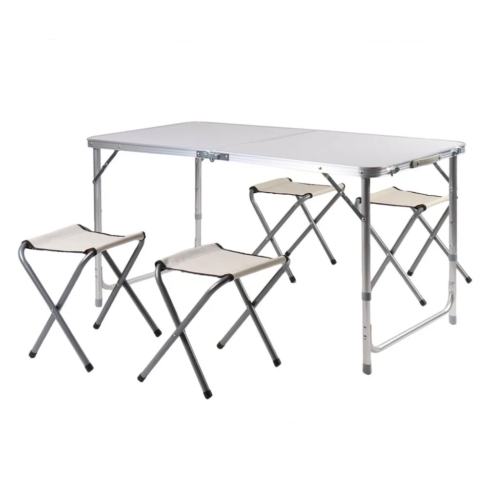 

5 Pieces/Set Aluminum Lightweight Portable Spacesaving Outdoor Folding Luggage Table Seat Group 4 Foldable Stools+1 Table