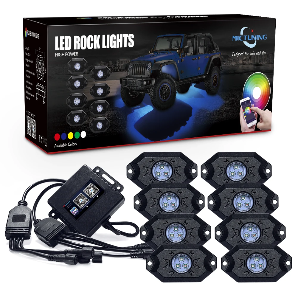  MICTUNING 8 Pods/Set RGB LED Rock Lights Bluetooth Control Multicolor Neon LED Light Kit for Jeep T - 32917576924