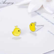Anenjery милые Висячие глазурь желтый курица животное 925 пробы серебряные серьги для женщин подарок S-E686