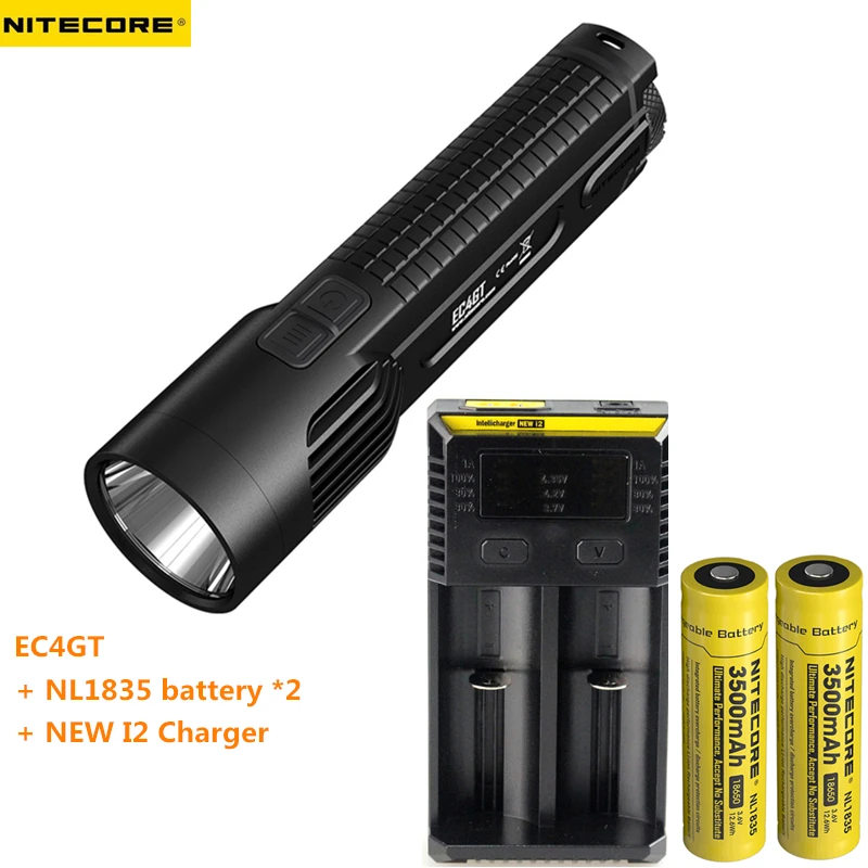 

Flashlight NITECORE EC4GT XP-L HI V3 LED max.1000LM Beam throw 475 meters torch + 2 * 18650 3500mAh batteries + New I2 charger