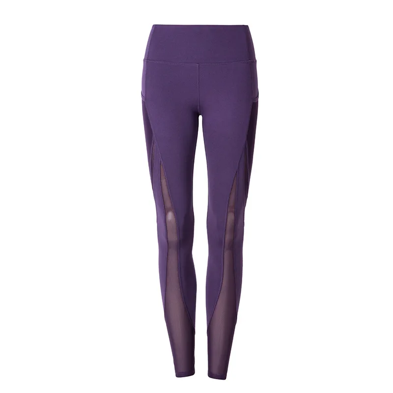 Breathable Mesh Panels Stretchy Yoga Pants Purple Tight Fitness Sport Leggings Women Mid Waist Active Gym Training Sports Pants