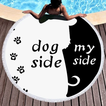 

Round Microfiber Beach Towels Dog Cat and My Side Beach Towel With Tassels for Living Room Home Decor Adults Yoga Mat Bath Towel