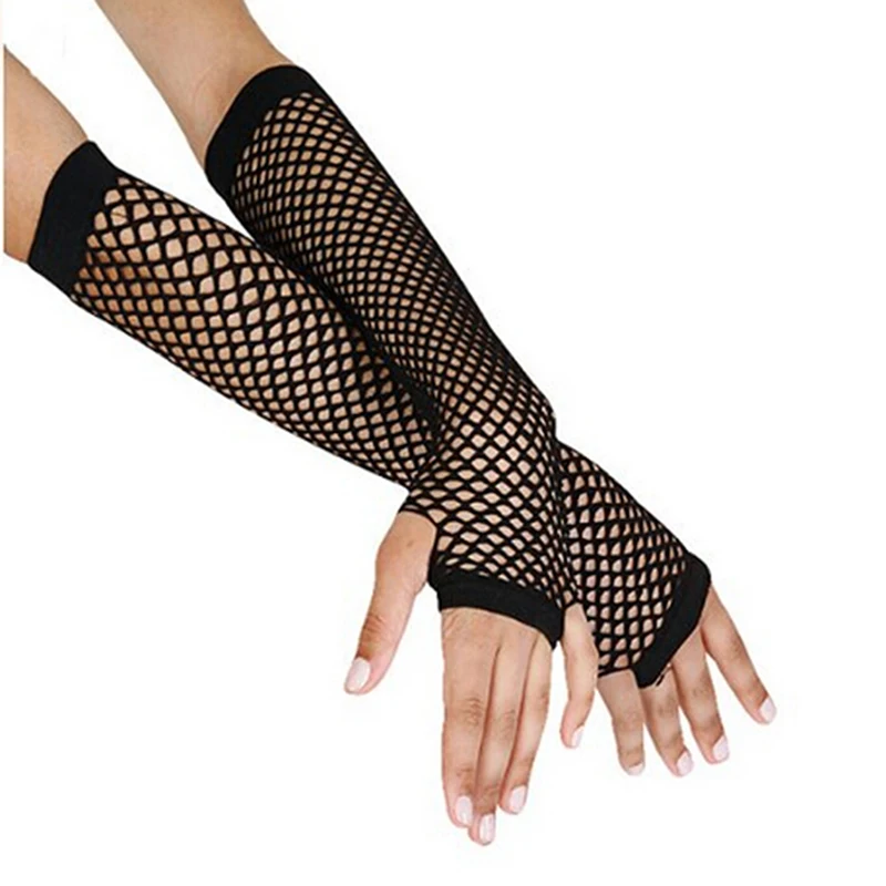 Для женщин стильные длинные черные ажурные перчатки для танцев для девочек готический панк Рок костюм модные перчатки Модные перчатки без