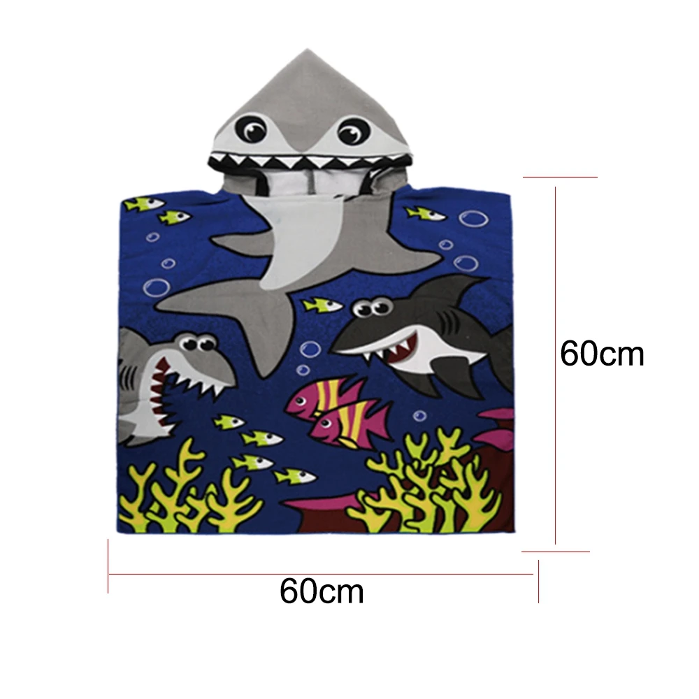 Детский плащ из микрофибры с капюшоном, пляжное полотенце для купания, 90*60 см