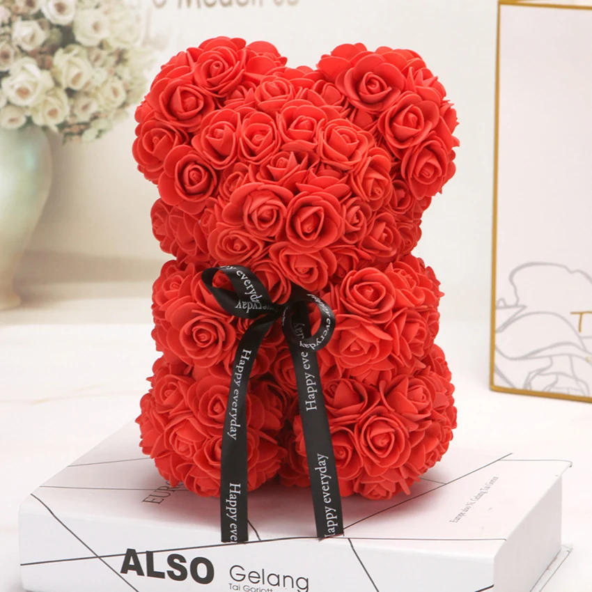 Красная роза медведь цветок Тедди 9 дюймов подарки на свадьбу День рождения Валентина искусственные цветы плюшевый медведь цветок Роза медведь цветы