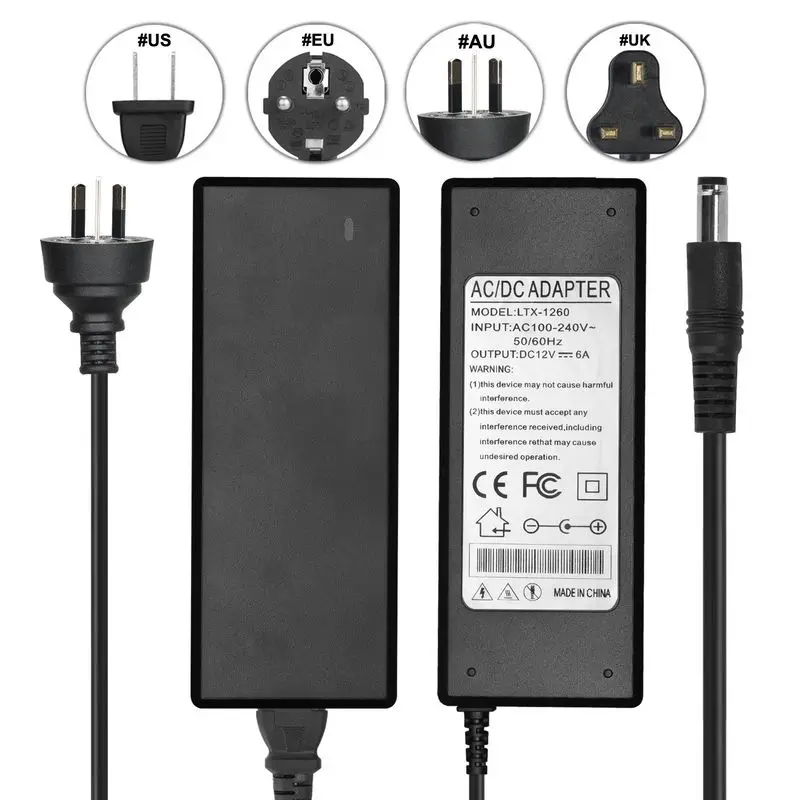 DC 12V 6A AC Adapter Power Supply Driver AU EU US UK Plug For 5050 WS2811 LED Rigid Strip Lamp Light CCTV | Обустройство дома
