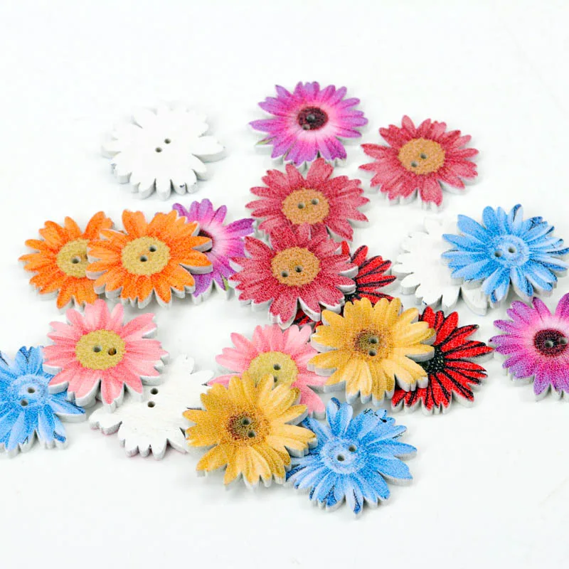 

Sunflower Random Mixed flower Painted Wooden Buttons Decorative Buttons For Sewing Scrapbooking Crafts 20pcs 25mm MT1558