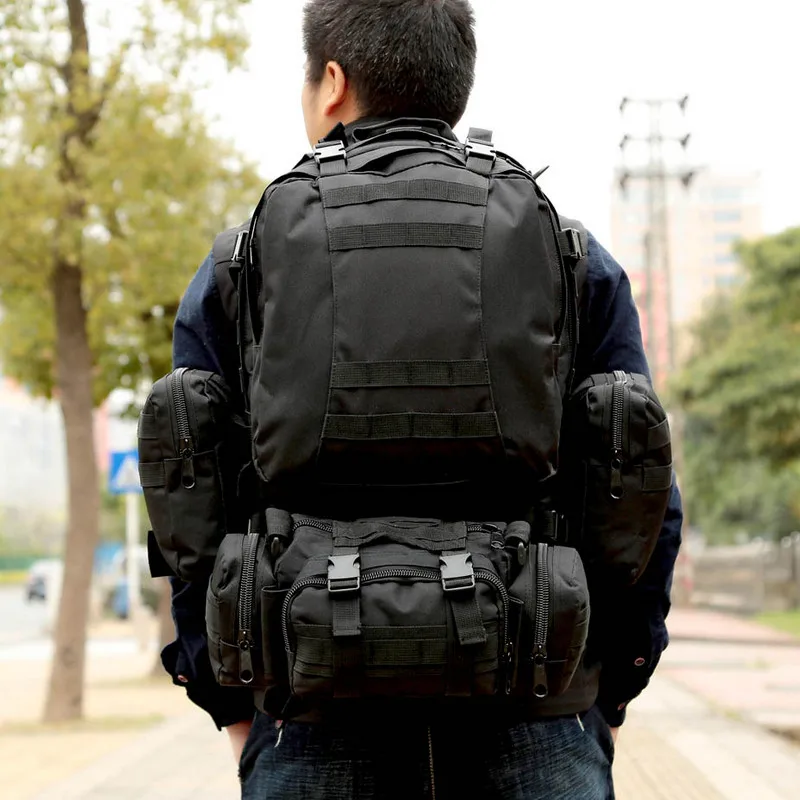 

Unisex Outdoor MOLLE Webbings Backpack Vintage Military Tactical Backpacks 65L Hiking Camping Camouflage Backpack Climbing Bags