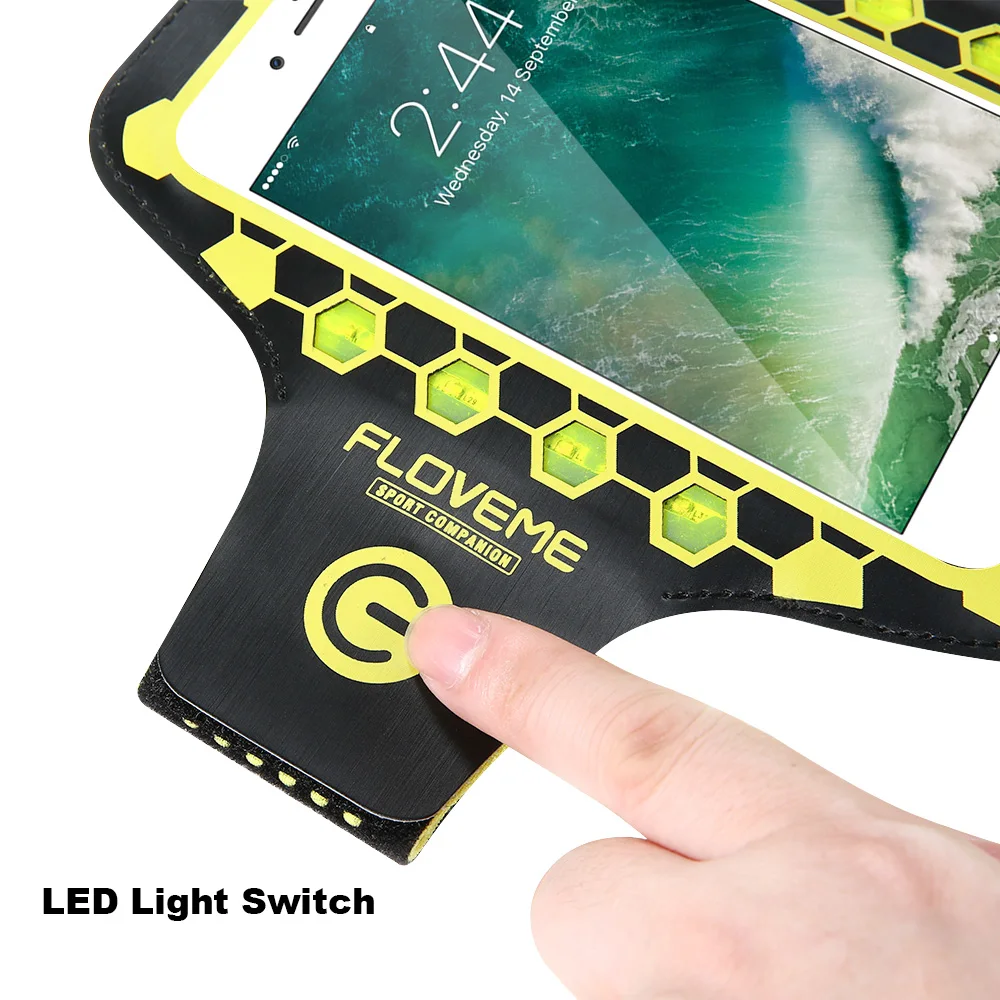 FLOVEME LED رياضة الجري شارة العالمي الهاتف المحمول Gym الشارة اللياقة البدنية هاتف محمول حقيبة حالة غطاء ل فون 7 6 6 ثانية زائد 8