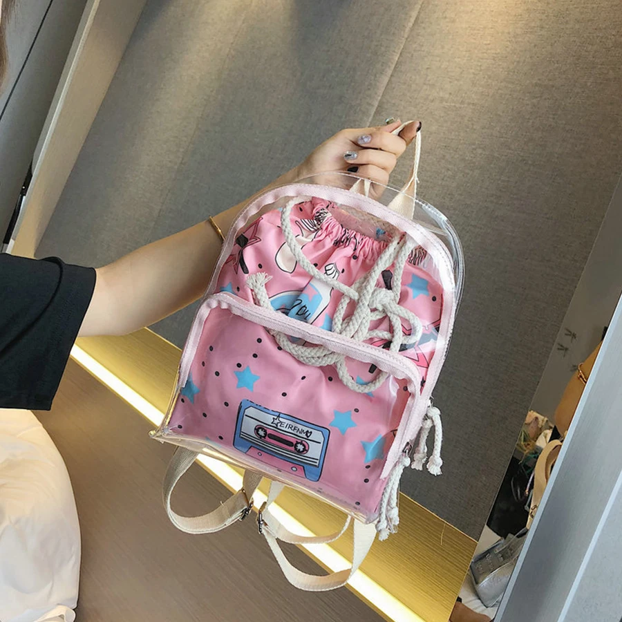 

Cute Ita Women Backpack Clear Transparent PVC Jelly Student Schoolbags Pink Mini School Travel Backpack 2018 Girls Book Bags New