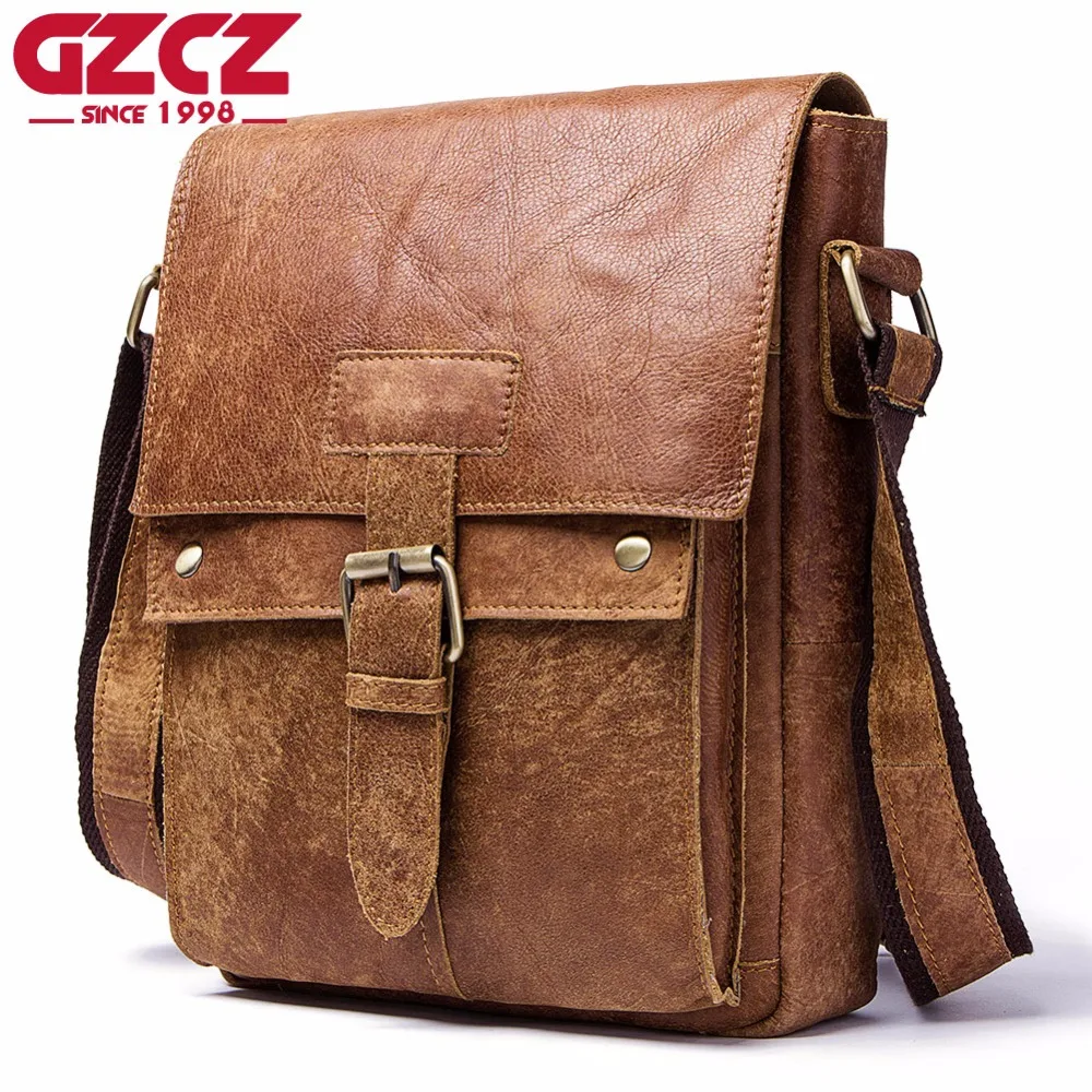 

GZCZ New Shoulder Bags Genuine Leather Men Bag Famous Brand Design High capacity Briefcase For Travel Cow Messenger Bags Fashion