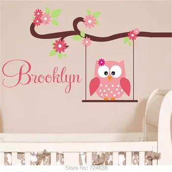 

Cute Owl Monogram Custom Name Childrens Nursery Wall Decals Vinyl Lettering Wall Art - Great for a Baby Nursery or Girls Bedroom