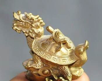 

china fengshui brass longevity dragon turtle Tortoise wealth ingot money statue
