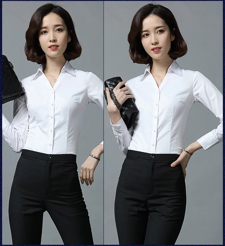 Женская официальная рубашка с v-образным вырезом и длинным рукавом, тонкая профессиональная блуза размера плюс, офисная одежда для женщин, хлопковые офисные Топы 5XL