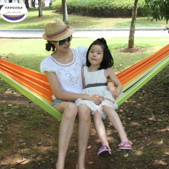 

Portable Hammock 200*100cm for 2 Person Mother&Child TenderGreen Striped Canvas Hammocks Camping Backpacking Hiking