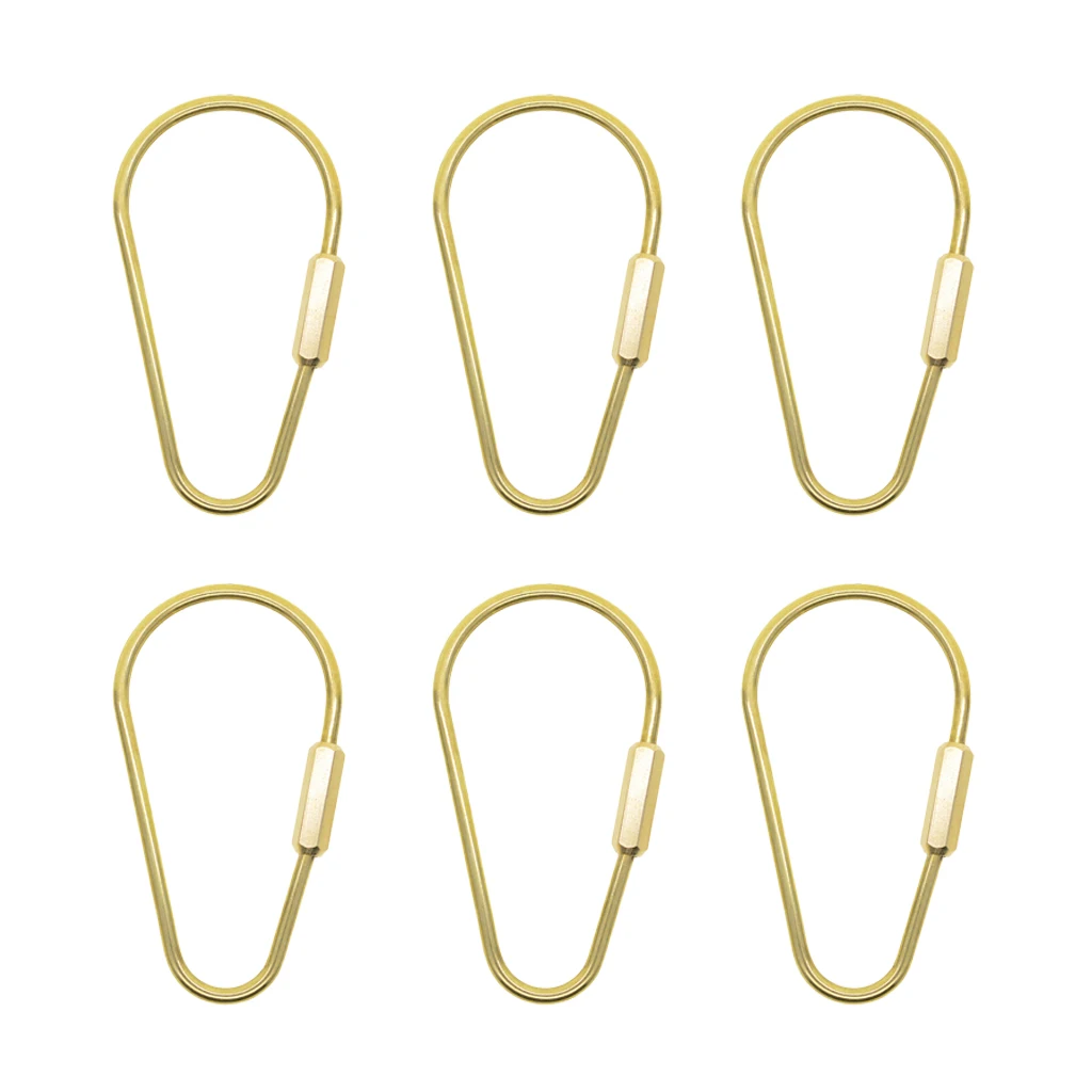 6pcs Durable Brass Screw Locking Clasp Carabiner Key Ring Keychain Key Holder Accessories Gold