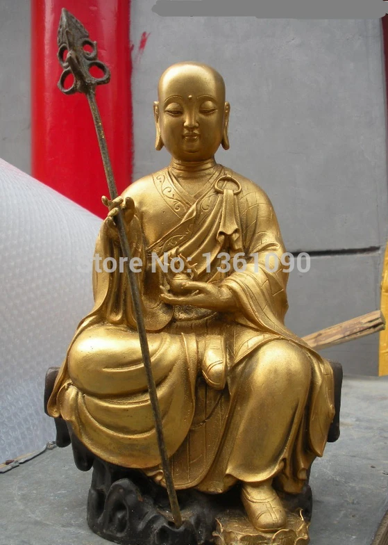 

xd 00911 12"Tibet Buddhism Temple Bronze gild Jizo Ksitigarbha Buddha Statue