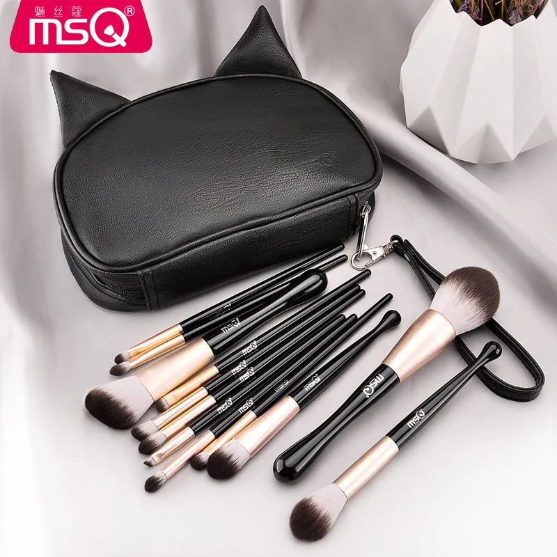 

MSQ Fashion 12Pcs Brushes Wooden Foundation Cosmetic Eyebrow Eyeshadow Brush Makeup Brush Set Tool With Cat Bag Pincel Maquiagem