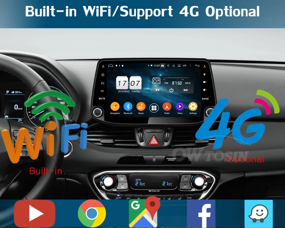 Excellent 9" IPS Octa Core 4G RAM+64G ROM Android 9.0 Car DVD Radio GPS For Hyundai I30 2017 2018 2019 DSP CarPlay Parrot BT Stereo Adas 9