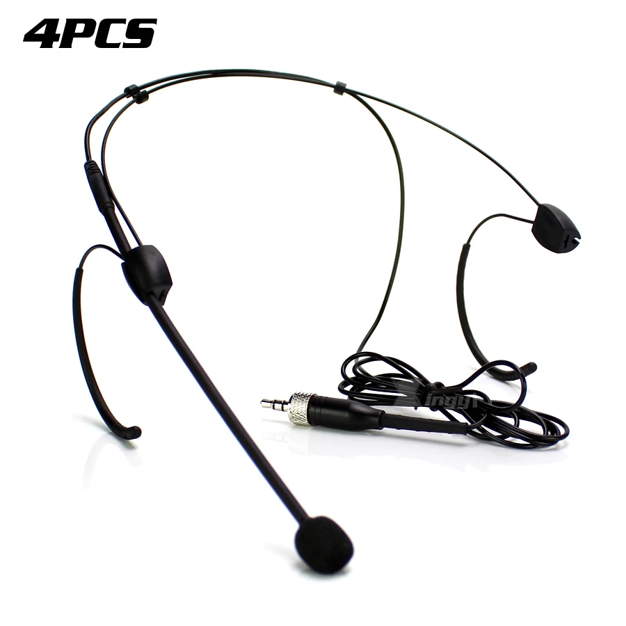

4Pcs 3.5mm Jack Stereo Screw Lock Head-Mounted Dual Earhook Mic Headset Microphone For Wirless Bodypack Transmitter EW352 EW172