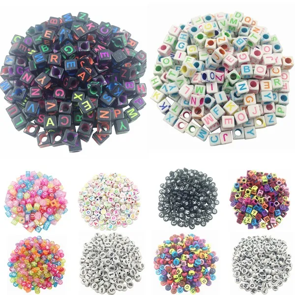 

LNRRABC 100pcs DIY Square Round Acrylic alphabet Spacer Loose Beads For Necklace Bracelet Letter Beads Charms bisuteria Jewelry