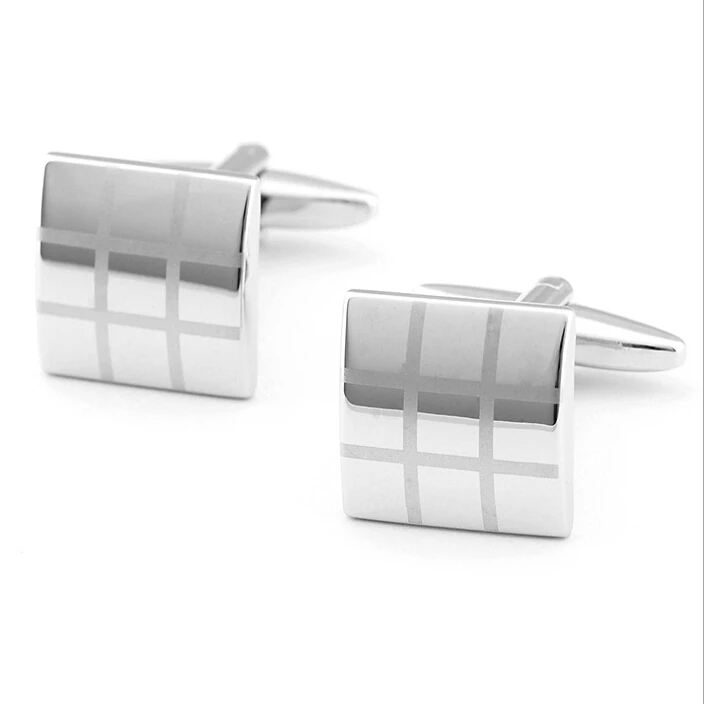 

F&U 2015 NEW ARRIVAL Elegant Men Cufflinks Square Glossy LASER Pattern Silver Plated Exquisite Extravagant Cuff Button Cuff-link