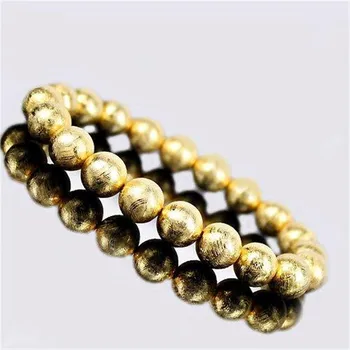 

Genuine Natural Gibeon Iron Meteorite Golden Plated Fashion Jewelry Bracelets For Women Men Round Stretch Bead Bracelet 9mm