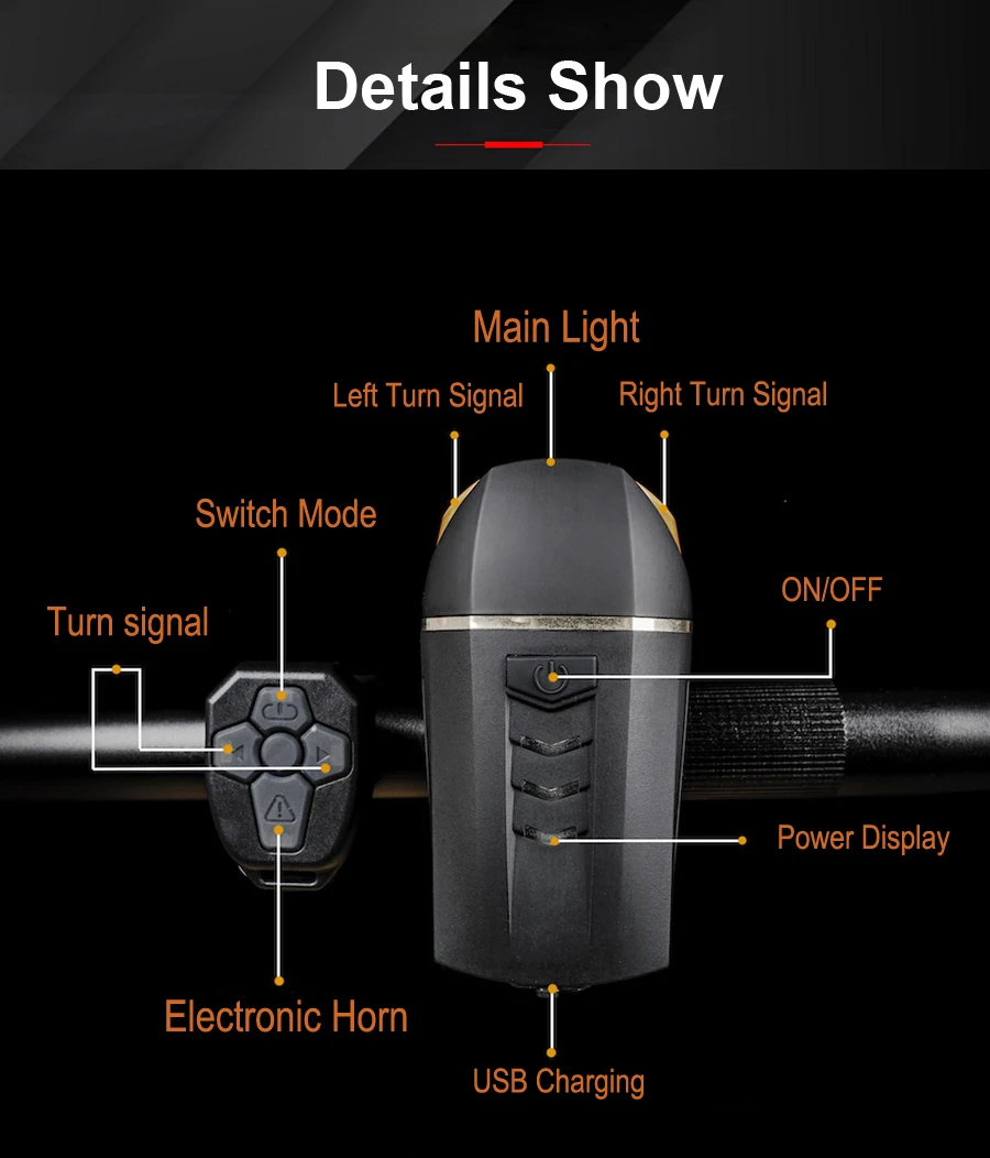 1800 мАч перезаряжаемый светодиодный фонарь для велосипеда, набор фар, фонарик, сигнал поворота, звонок, для велосипеда, USB, водонепроницаемая Противоугонная лампа