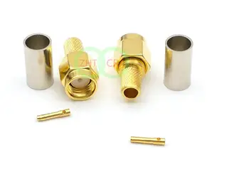 

100pcs Gold plated RP-SMA male plug jack crimp for RG58 RG142 LMR195 RF