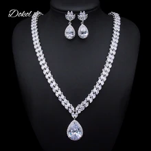 DOKOL Clear Water Drop Cubic Zirconia Jewelry Sets For Wedding Silver Color Clear Crystal Bridal Jewellery DKS0024