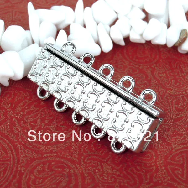 New 5 Strands Silver Zinc Alloy Ends Caps Locks Clasps
