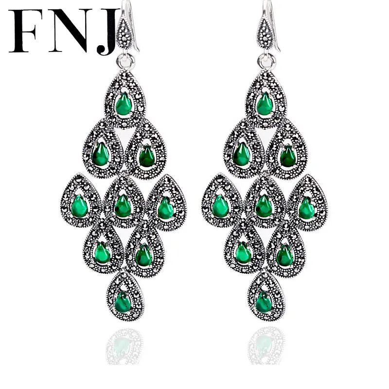 

925 Silver Statement Earring Women Chalcedony Synthetic Garnet MARCASITE S925 Thai Silver boucle d'oreille Drop Earrings