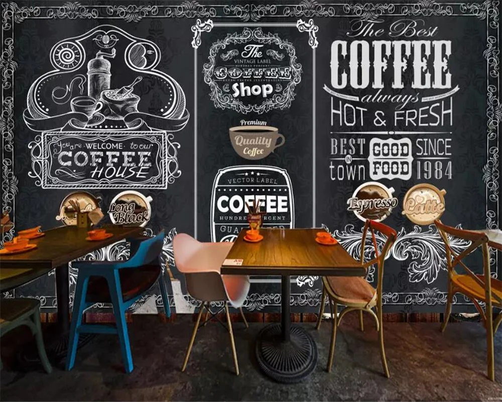 Beibehang Custom wallpaper photos retro hand painted blackboard coffee