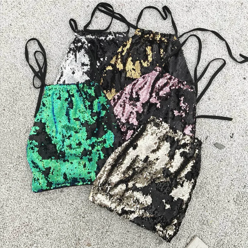 Женский топ с блестками блестящий бандажный Топ без рукавов открытой спиной на