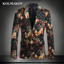 Новые модные блейзеры мужские осенние мужские блейзеры костюм куртки английский стиль сценический цветочный принт пальто Homme большой размер M-5XL