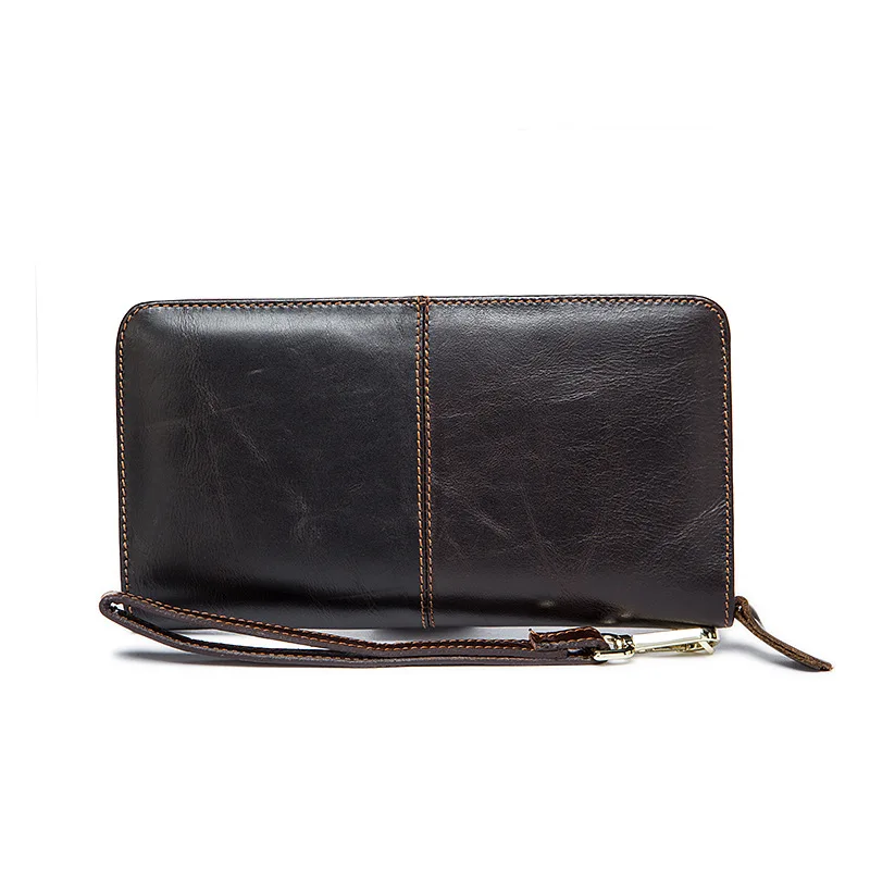 

Brand Men Wallets with Coin Pocket Zipper Lanyard Wallet Long Large Wristlets Purse Clutch Bag Black Brown Business Gift
