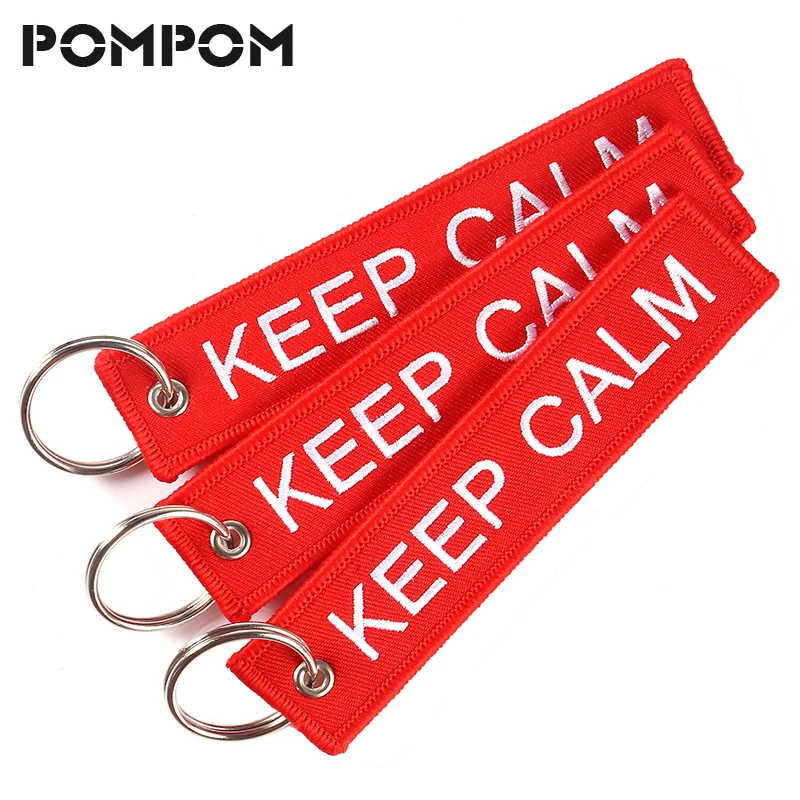 

3 PCS/LOT Keychain KEEP CALM AND CARRY ON Key Chain Cool Key Holder for Motorcycles and Cars OEM Keychains Embroidery Key Fobs