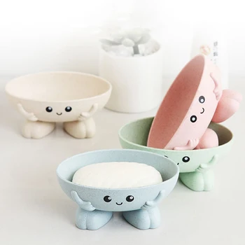 

Portable Easy Clean Soap Dish Bathroom Accessories Cartoon Beer Wheat Straw Soap Box with Cover Draining