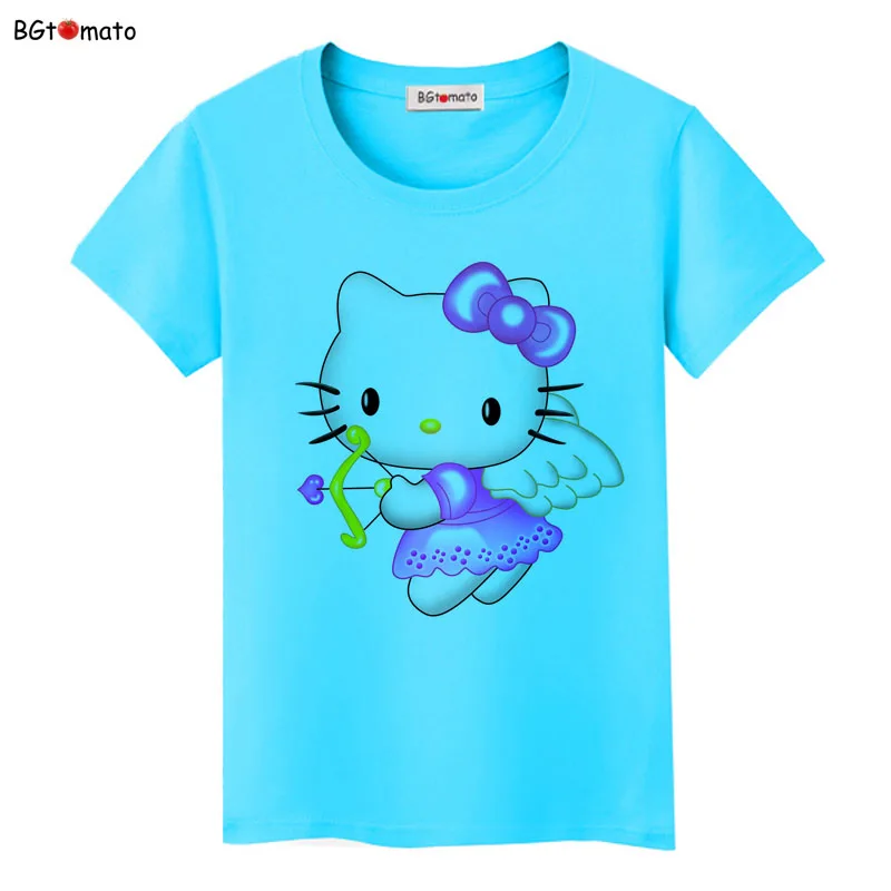 BGtomato hello kitty, милые футболки с героями мультфильмов, женская летняя классная одежда, брендовые Топы хорошего качества, удобные повседневные рубашки