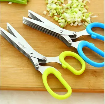 

100 pcs stainless steel kitchen knives 5 layer scissors sushi shredded scallion cut herb scissors Spices scissors free DHL Fedex