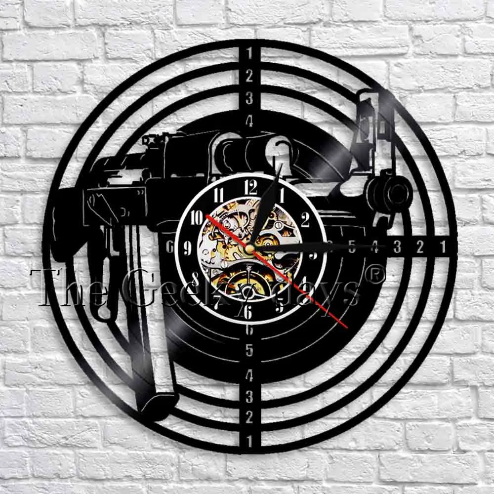 Shooting Gun Vinyl Wall Clock Arms Gun Wall Art Decor Handmade Craft