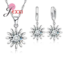 Новое поступление 925 пробы Серебряная цепочка подсолнечник, подвеска, ожерелье, серьги для Для женщин свадебные Ювелирные комплекты с кристаллами Bijoux(украшения своими руками