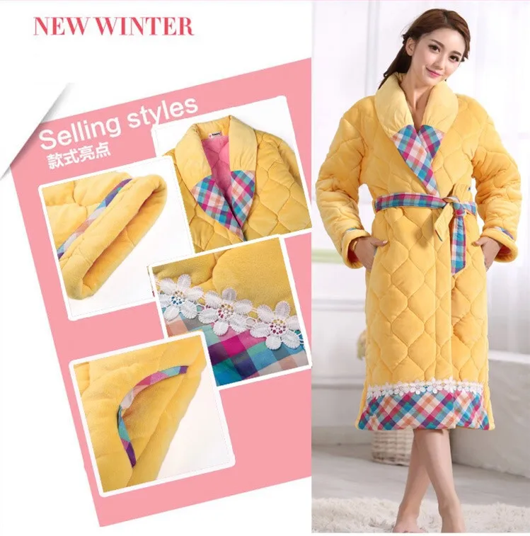 Women Winter Sleeping Robes Night Wear Clothes Women Pajamas Adjustable Waist Flannel Thick Warm Pajamas Winter Padded Robe JW335 (22)