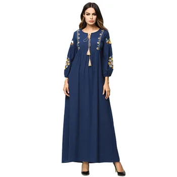 

Elegant Embroidery Maxi long Dress Muslim Abaya Full Dress Kimono Tassels Loose Long Robe Gowns Middle East Islamic Clothing