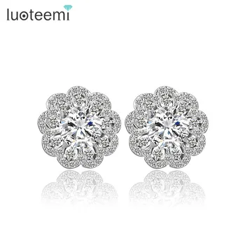 

LUOTEEMI Trendy Women Fashion Korea Design Exquisite White Gold-Color Shining Cubic Zirconia Earrings Stud Wholesale