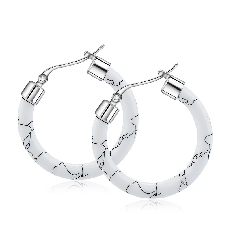 

4 Colors Titanium Steel Resin Big Round Circle Hoop Earrings Women Exaggerated Charms Resin Printing Ear Jewelry