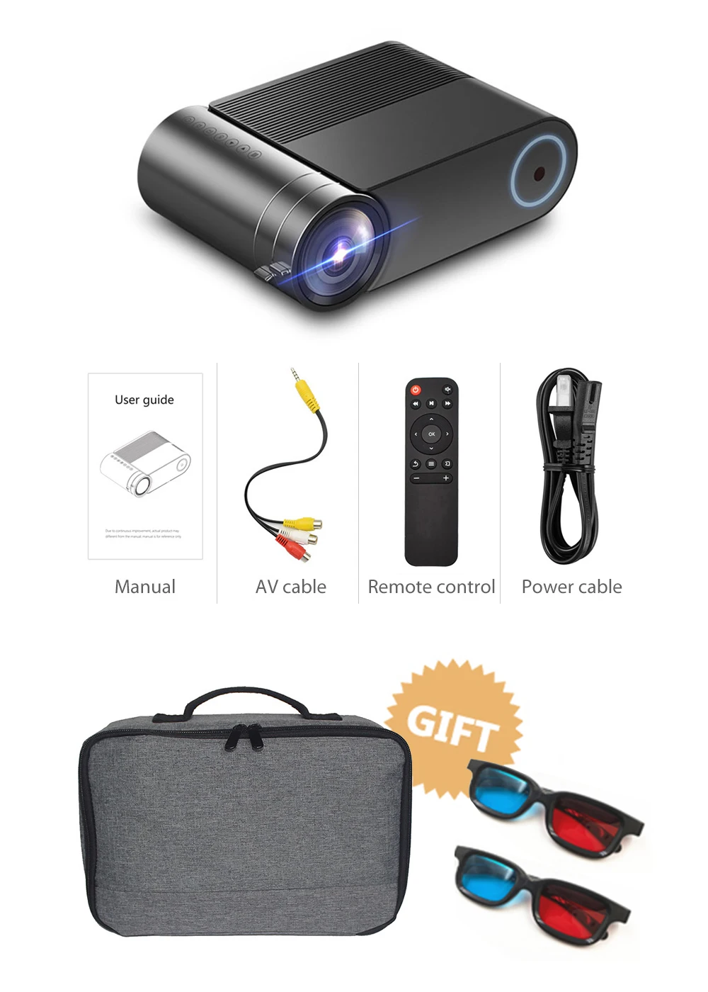 REAL TV YG420 Full HD Projector 3800 Lumens Home Theater Video Beamer Proyector HDMI-compatible VGA AV USB with gift