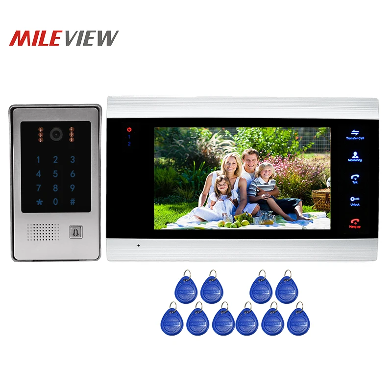 

Free Shipping 800TVL HD 7" Video Door Phone Intercom Unlock System Record Screen Code Keypad RFID Unlock Door Camera Waterproof