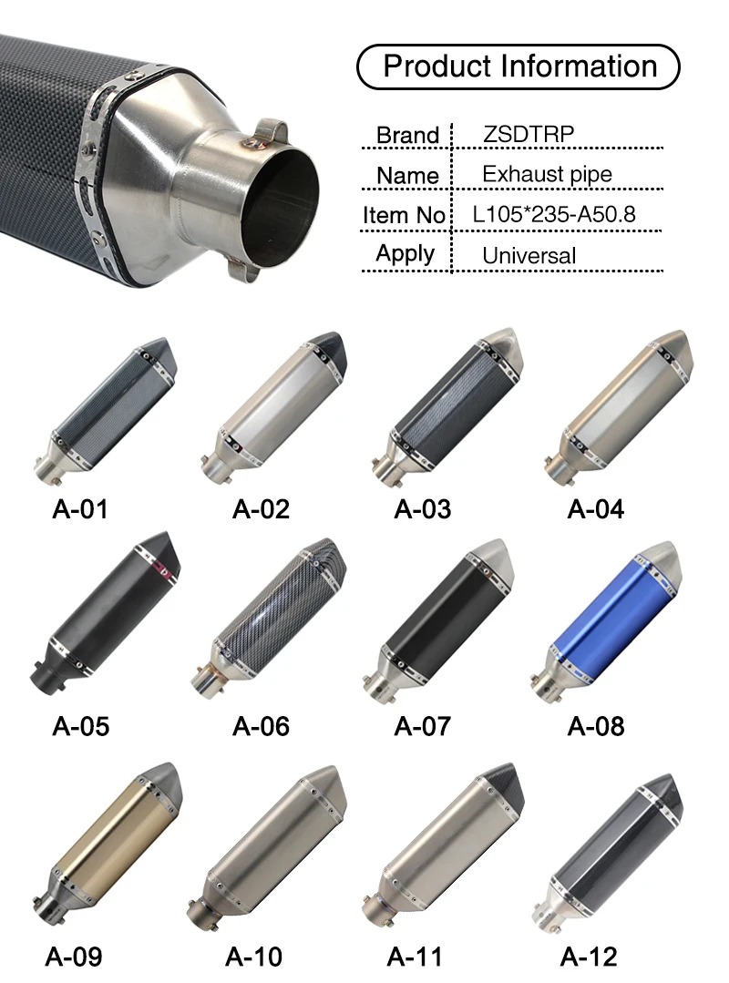 ZS гоночный 51 мм мотоцикл Akrapovic выхлопная труба с глушителем мото велосипедный горшок Escape для Yamaha Honda KTM Kawasaki Ducati Slip-on