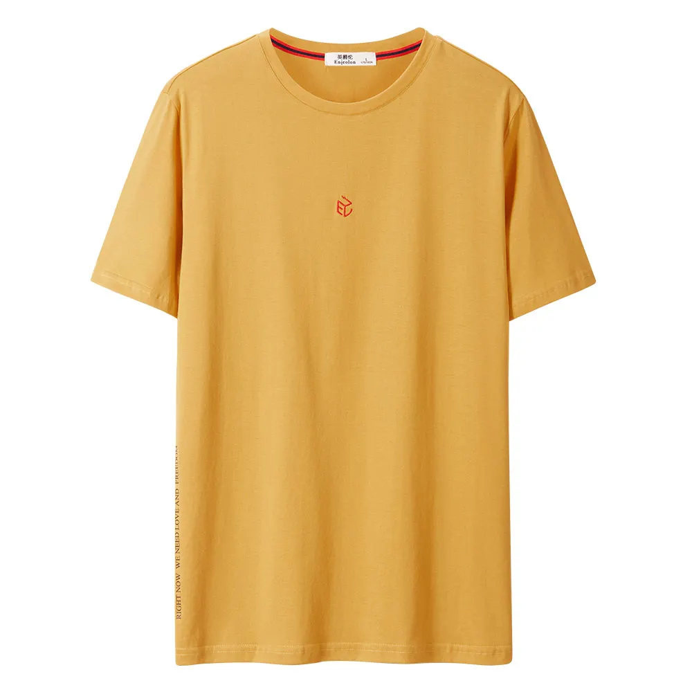 Enjeolon, брендовая футболка, мужская, с круглым вырезом, облегающая, с буквенным принтом, хлопковая футболка, модная, короткий рукав, футболка, мужские топы, Повседневная футболка, T8142 - Цвет: Yellow
